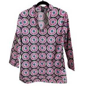 Golftini Tunic Batik Geometric Pink Green Blue Top‎ Size M Long Sleeves